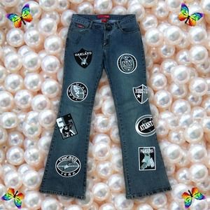 LeMore Y2k Sports Patchwork Flare Jeans Sz 9
